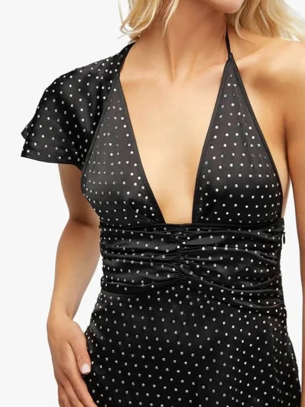 WeWoreWhat Black Polka Dot Asymmetrical One-Shoulder Dress